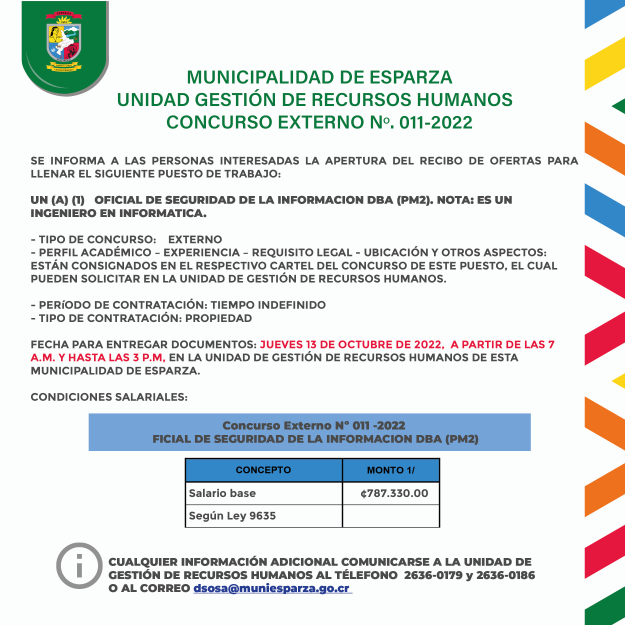 OFICIAL DE SEGURIDAD DE LA INFORMACION DBA  011-2022
